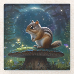 Niedlicher Chipmunk im Mushroom bei Mondlicht Glasuntersetzer