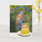 Niedlicher Chipmunk im Partyhutgeburtstag Karte (Gelbe Blume)