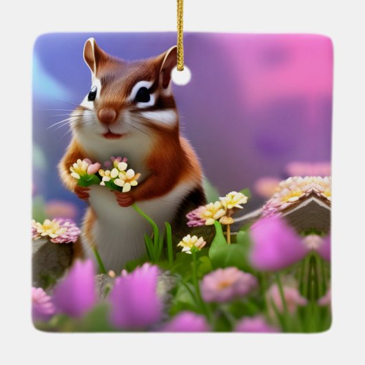 Niedlicher Chipmunk in Blume Keramikornament (Rückseite)