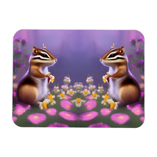 Niedlicher Chipmunk in Blume Magnet (Horizontal)