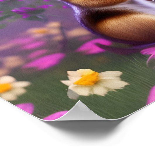 Niedlicher Chipmunk in Blume Poster (Ecke)