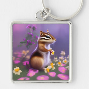 Niedlicher Chipmunk in Blume Schlüsselanhänger