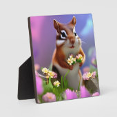 Niedlicher Chipmunk mit Blume Fotoplatte (Vorderseite)