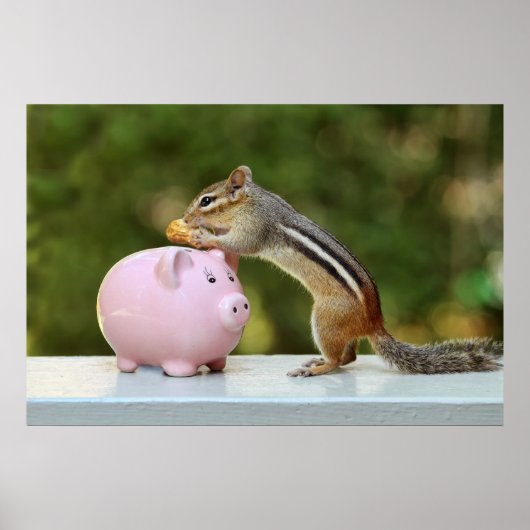 Niedlicher Chipmunk mit dem Funny Money Piggy Bank Poster (Vorne)