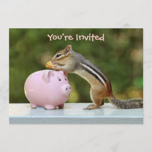 Niedlicher Chipmunk mit Funny Money Piggy Bank Pic Einladung