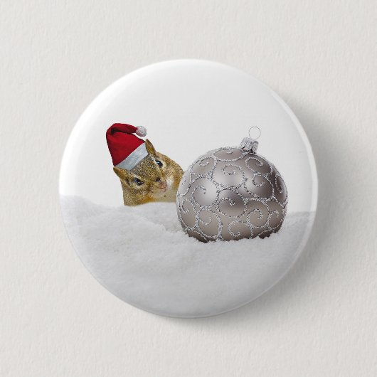 Niedlicher Chipmunk Silver und Schnee Weihnachtsfe Button (Vorderseite)
