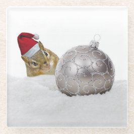 Niedlicher Chipmunk Silver und Schnee Weihnachtsfe Glasuntersetzer
