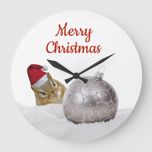 Niedlicher Chipmunk Silver und Schnee Weihnachtsfe Große Wanduhr (Vorderseite)