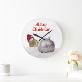 Niedlicher Chipmunk Silver und Schnee Weihnachtsfe Große Wanduhr (Zuhause)