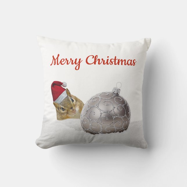 Niedlicher Chipmunk Silver und Schnee Weihnachtsfe Kissen (Vorderseite)