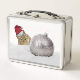 Niedlicher Chipmunk Silver und Schnee Weihnachtsfe Metall Brotdose