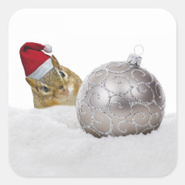 Niedlicher Chipmunk Silver und Schnee Weihnachtsfe Quadratischer Aufkleber