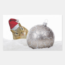 Niedlicher Chipmunk Silver und Schnee Weihnachtsfe Rechteckiger Aufkleber