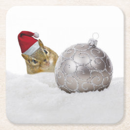 Niedlicher Chipmunk Silver und Schnee Weihnachtsfe Rechteckiger Pappuntersetzer