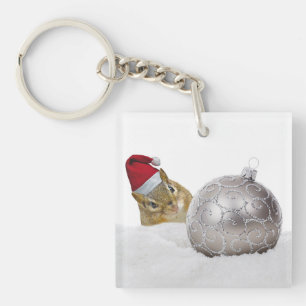 Niedlicher Chipmunk Silver und Schnee Weihnachtsfe Schlüsselanhänger
