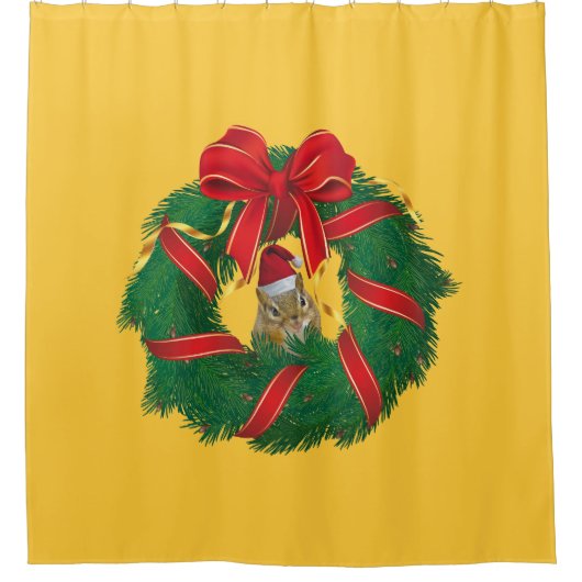 Niedlicher Chipmunk Weihnachtskranz Duschvorhang (Vorderseite)