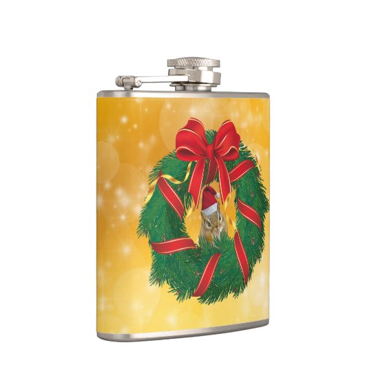 Niedlicher Chipmunk Weihnachtskranz Flachmann (Rechts)