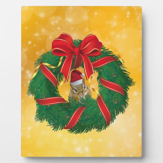 Niedlicher Chipmunk Weihnachtskranz Fotoplatte (Vorderseite)