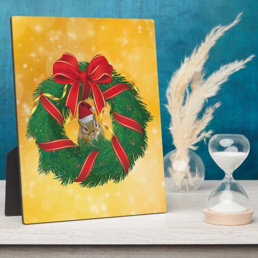 Niedlicher Chipmunk Weihnachtskranz Fotoplatte (Seite)