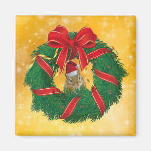 Niedlicher Chipmunk Weihnachtskranz Magnet