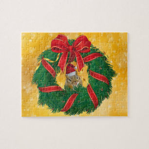 Niedlicher Chipmunk Weihnachtskranz Puzzle