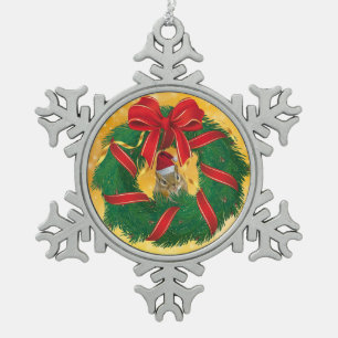 Niedlicher Chipmunk Weihnachtskranz Schneeflocken Zinn-Ornament