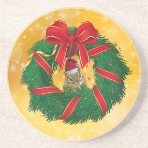 Niedlicher Chipmunk Weihnachtskranz Untersetzer