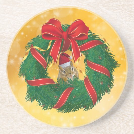 Niedlicher Chipmunk Weihnachtskranz Untersetzer (Vorne)
