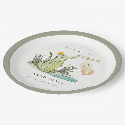 Niedlicher Chomp-Alligator im Sumpf jedes Lebensal Pappteller (Schrägansicht)