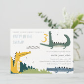 Niedlicher Chomp-Alligator Sumpf jedes Alters Kind Einladung (Stehend Vorderseite)