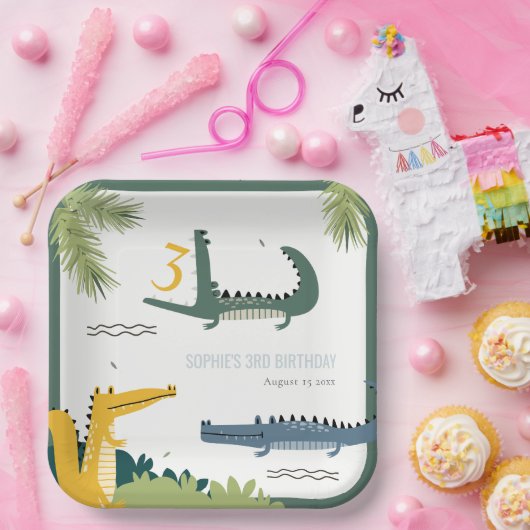 Niedlicher Chomp-Alligator Sumpf jedes Alters Kind Pappteller (Party)