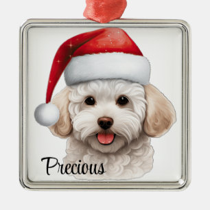 NIEDLICHER CHRISTMAS BICHON FRISE HUND MIT WEIHNAC ORNAMENT AUS METALL