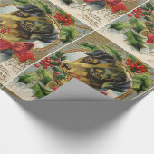 NIEDLICHER CHRISTMAS HUND MIT ROTER BOW UND HOLLYB GESCHENKPAPIER (Ecke)