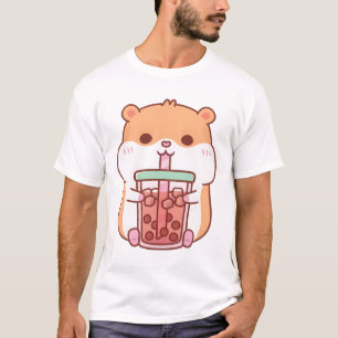 Niedlicher Chubby Hamster Drinking Bubble Tee