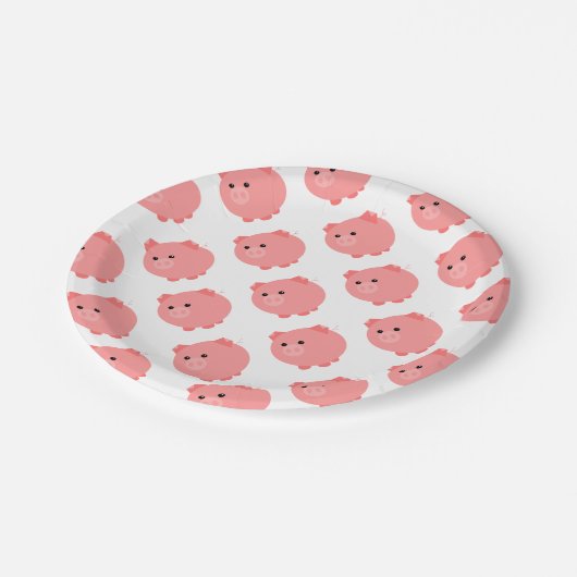 Niedlicher Chubby Schwein-Party-Teller Pappteller (Schrägansicht)
