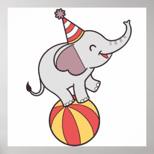 Niedlicher Circus Elephant on Ball - Geburtstagspa Poster