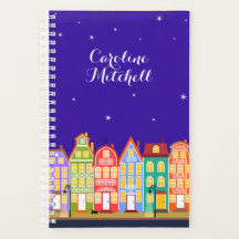 Niedlicher City Black Cat Cartoon Houses 5.5x8.5 P