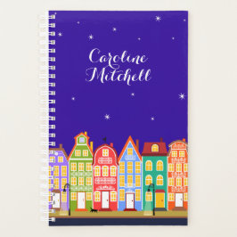 Niedlicher City Black Cat Cartoon Houses 5.5x8.5 P Planer