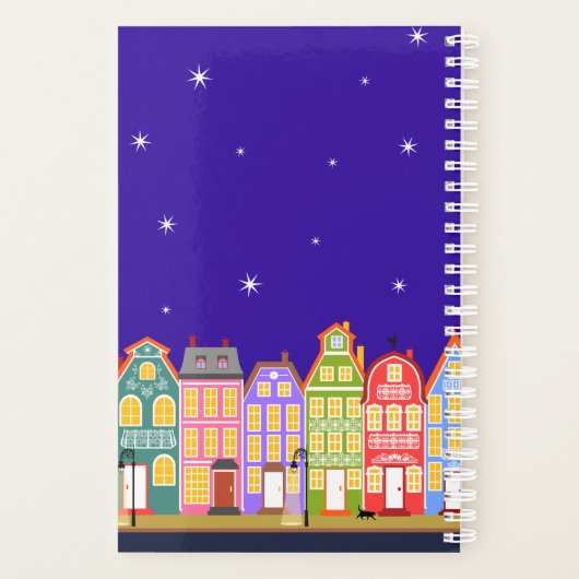 Niedlicher City Black Cat Cartoon Houses 5.5x8.5 P Planer (Rückseite)