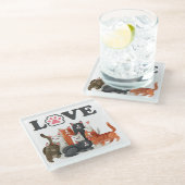 Niedlicher Clowder Cat Illustration mit LIEBE Glasuntersetzer (Schrägansicht)