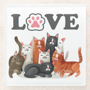 Niedlicher Clowder Cat Illustration mit LIEBE Glasuntersetzer