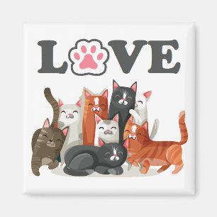 Niedlicher Clowder Cat Illustration mit LIEBE Magnet