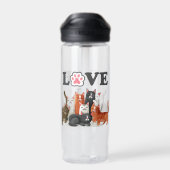 Niedlicher Clowder Cat Illustration mit LIEBE Trinkflasche (Rückseite)