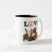 Niedlicher Clowder Cat Illustration mit LIEBE Zweifarbige Tasse (VorderseiteRechts)