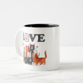 Niedlicher Clowder Cat Illustration mit LIEBE Zweifarbige Tasse (Vorderseite Links)