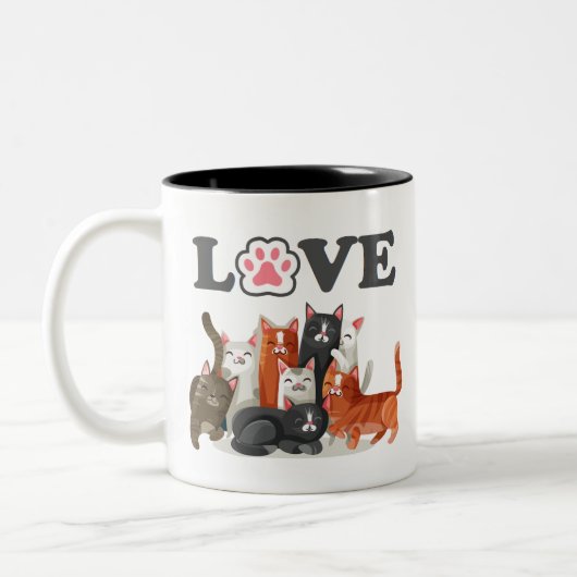 Niedlicher Clowder Cat Illustration mit LIEBE Zweifarbige Tasse (Links)