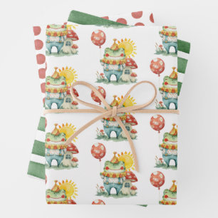 Niedlicher Clownfrosch - Streifen - Polka Dot Wass Geschenkpapier Set