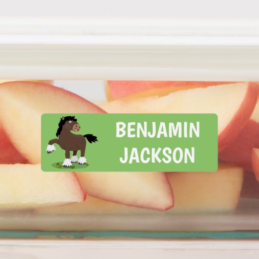 Niedlicher Clydesdale Zugpferd Cartoon personalisi Etiketten (Befestigt)