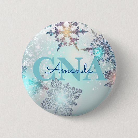 Niedlicher CNA Ice Blue Snowflake Personalisierter Button (Vorderseite)