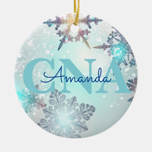 Niedlicher CNA Ice Blue Snowflake Personalisierter Keramik Ornament (Vorne)